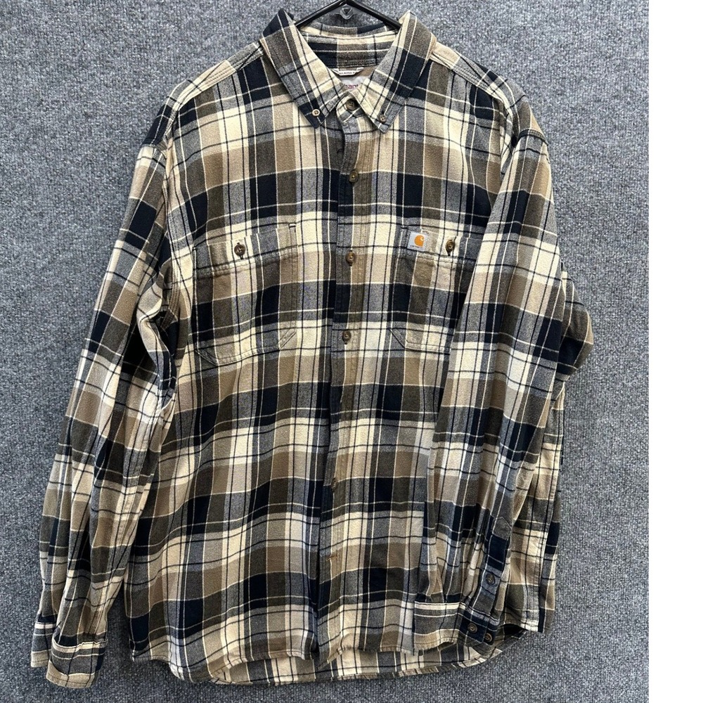 Carhartt Mens Relaxed Fit Plaid Heavy Weight Button Down Shirt Tan  102824 391 L